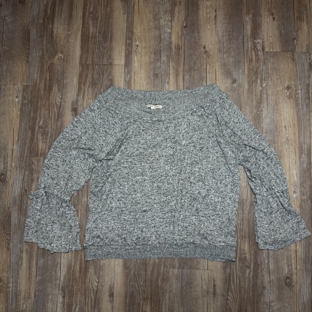 Express Sweater Womens Large Heather Gray Tight Knit Ribbed Trim‎ Boat Neck